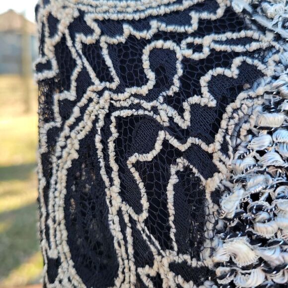 Anthropologie Escio Women's Black Ivory Long Lace Sleeve Wide Neck Sweater Sz S - Picture 13 of 16